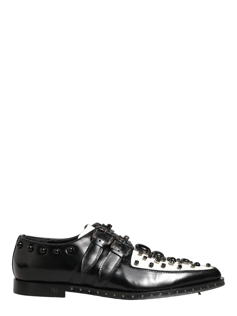 Black Leather Studded Formal Monk Strap Shoes