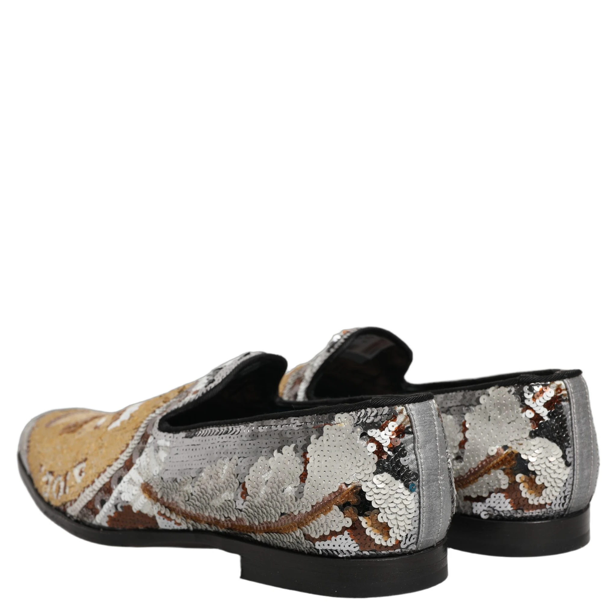White Gold Sequined Slip On Loafers Shoes
