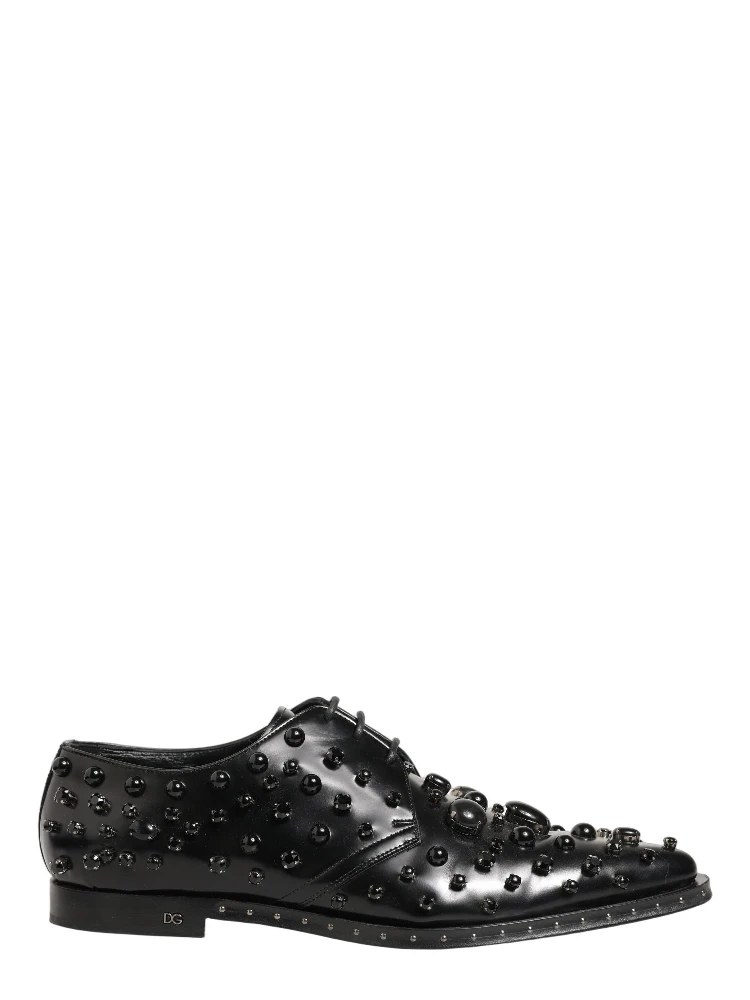 Black Leather Studded Men Formal Derby Shoes