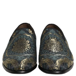 Black Floral Brocade Slip On Loafers Shoes