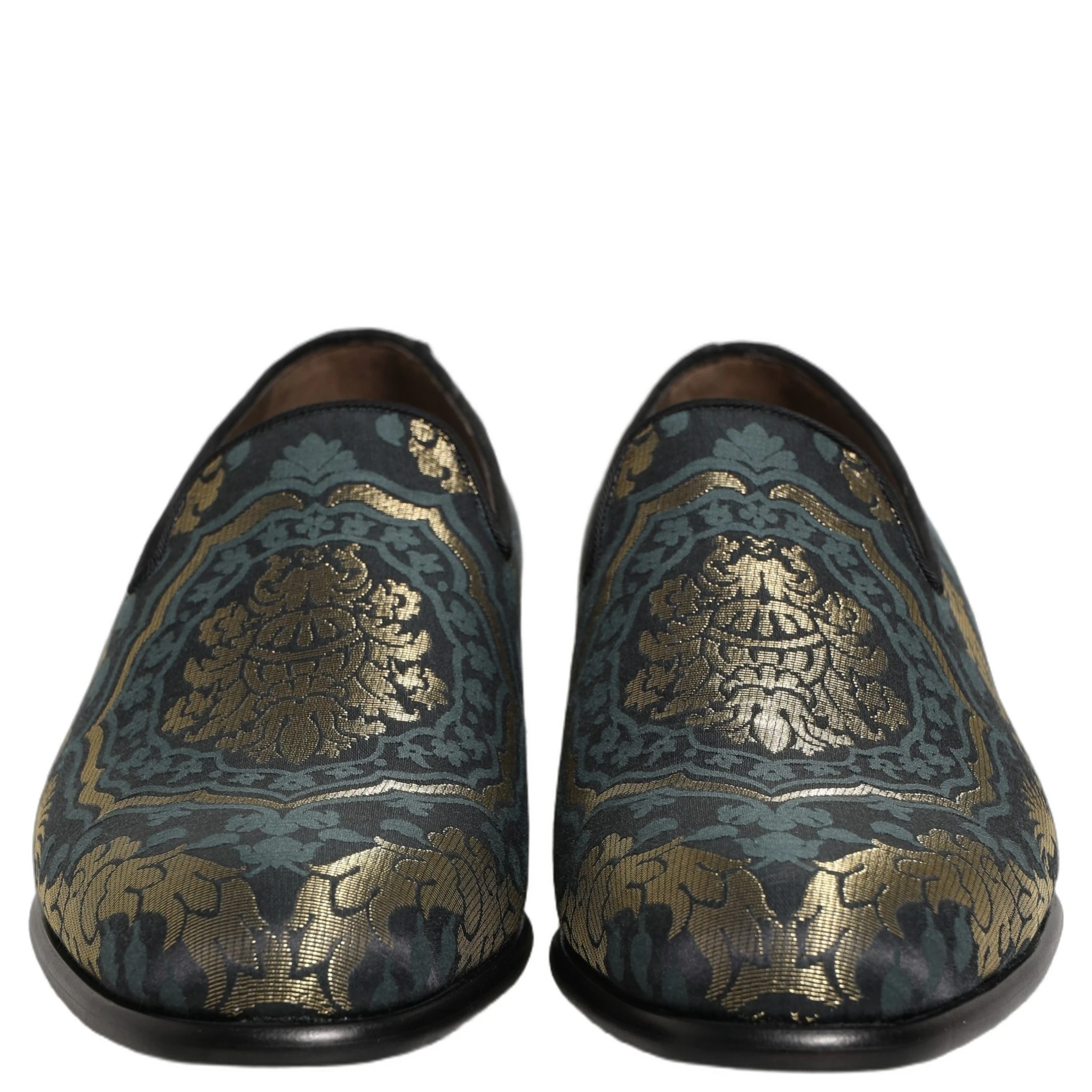 Black Floral Brocade Slip On Loafers Shoes