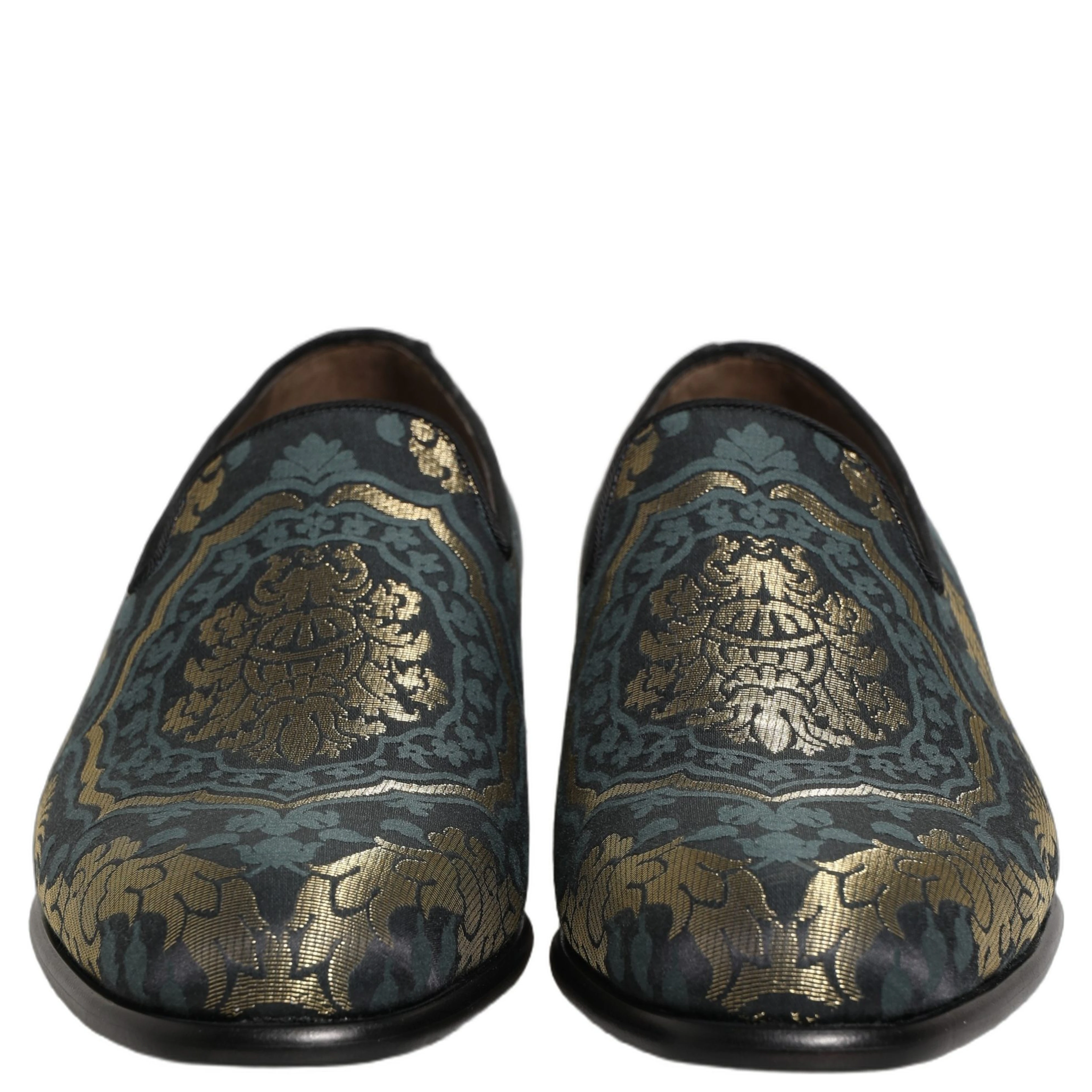 Black Floral Brocade Slip On Loafers Shoes