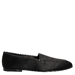Black Satin Logo Slip On Flats Loafers Shoes