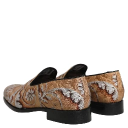 Beige Brocade Men Slip On Dress Loafers Shoes