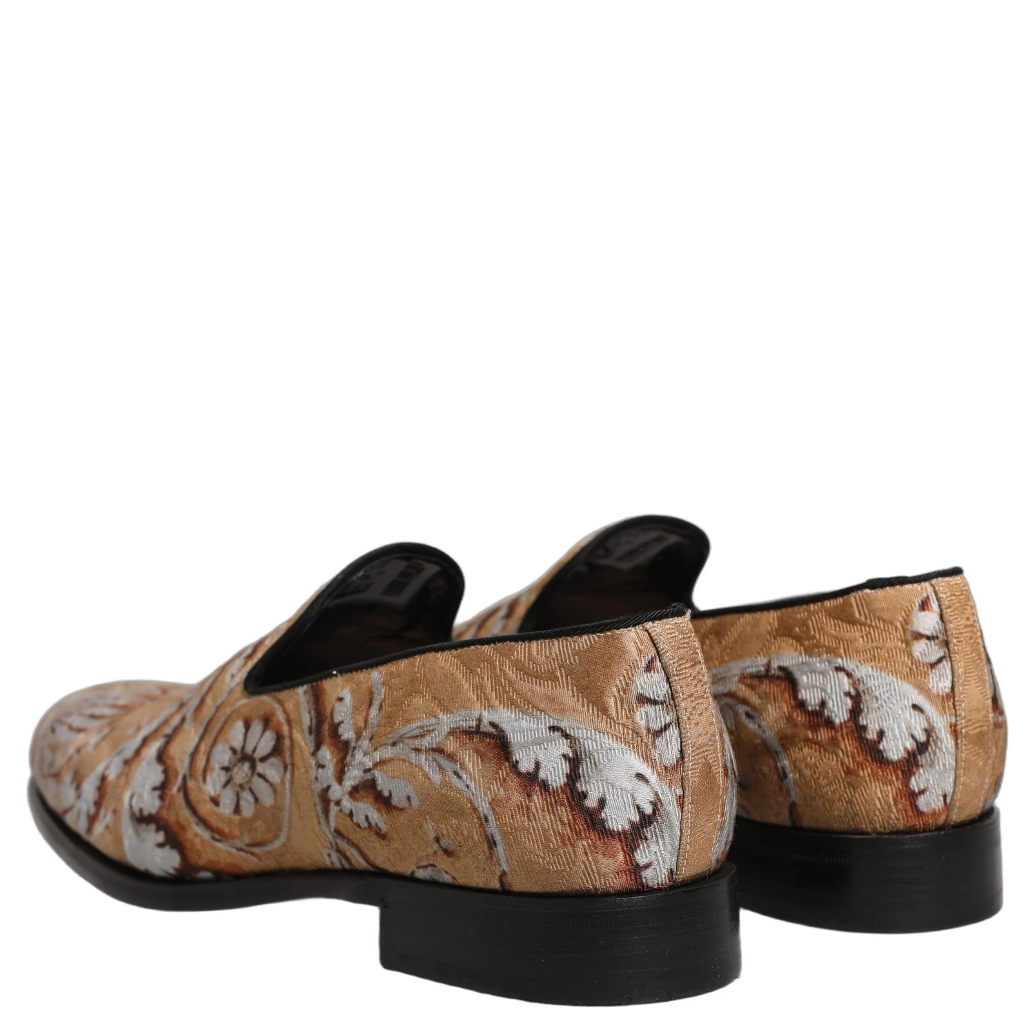 Beige Brocade Men Slip On Dress Loafers Shoes