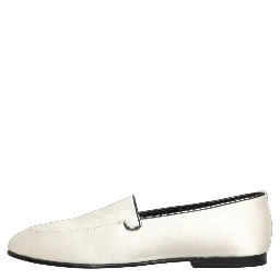 White Satin Logo Slip On Flats Loafers Shoes