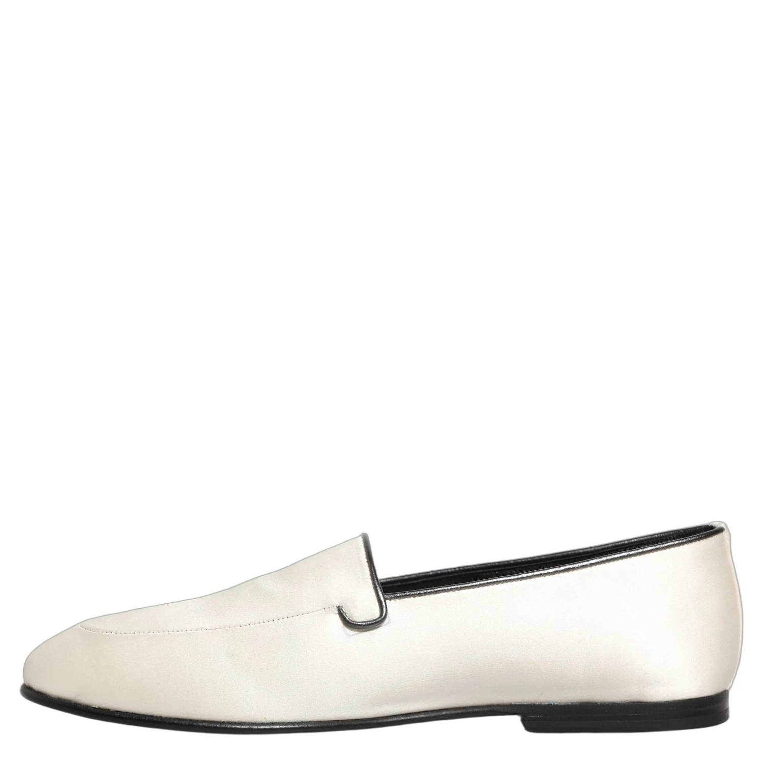 White Satin Logo Slip On Flats Loafers Shoes