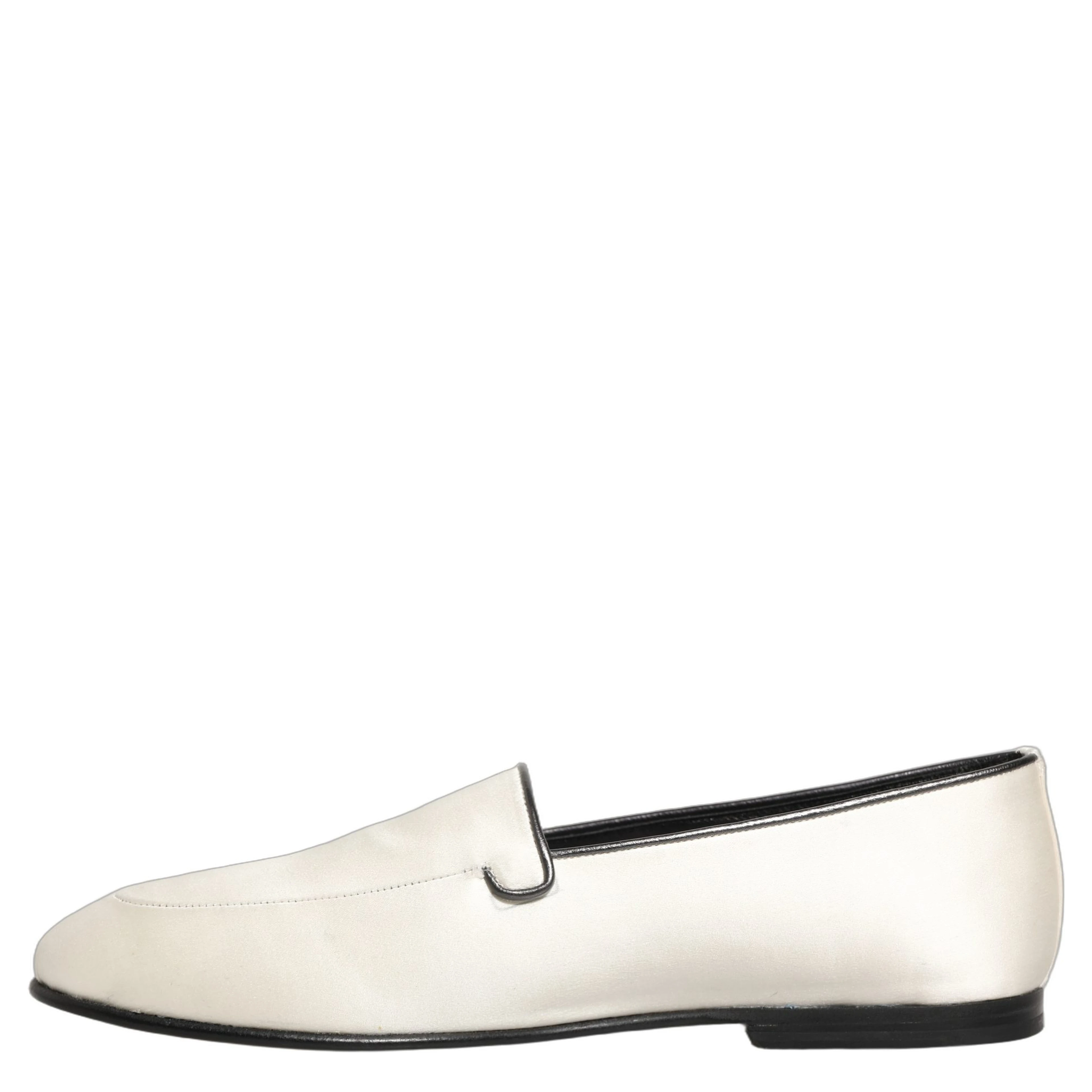 White Satin Logo Slip On Flats Loafers Shoes