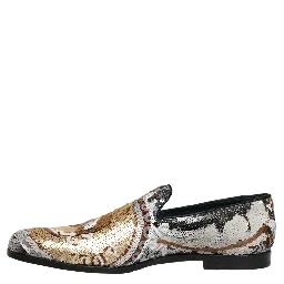 White Gold Sequined Slip On Loafers Shoes