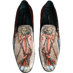 Multicolor Lion Print Slip On Loafers Shoes