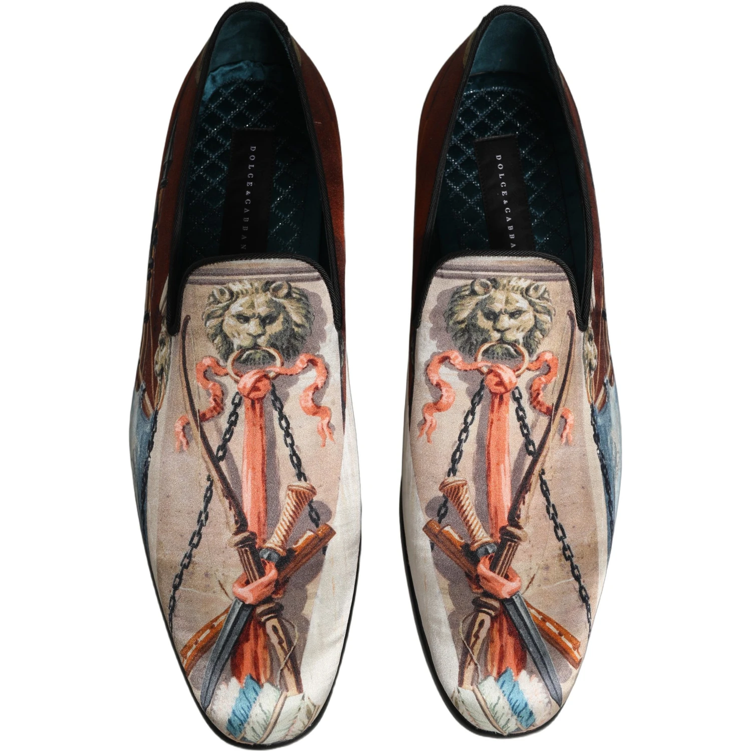 Multicolor Lion Print Slip On Loafers Shoes