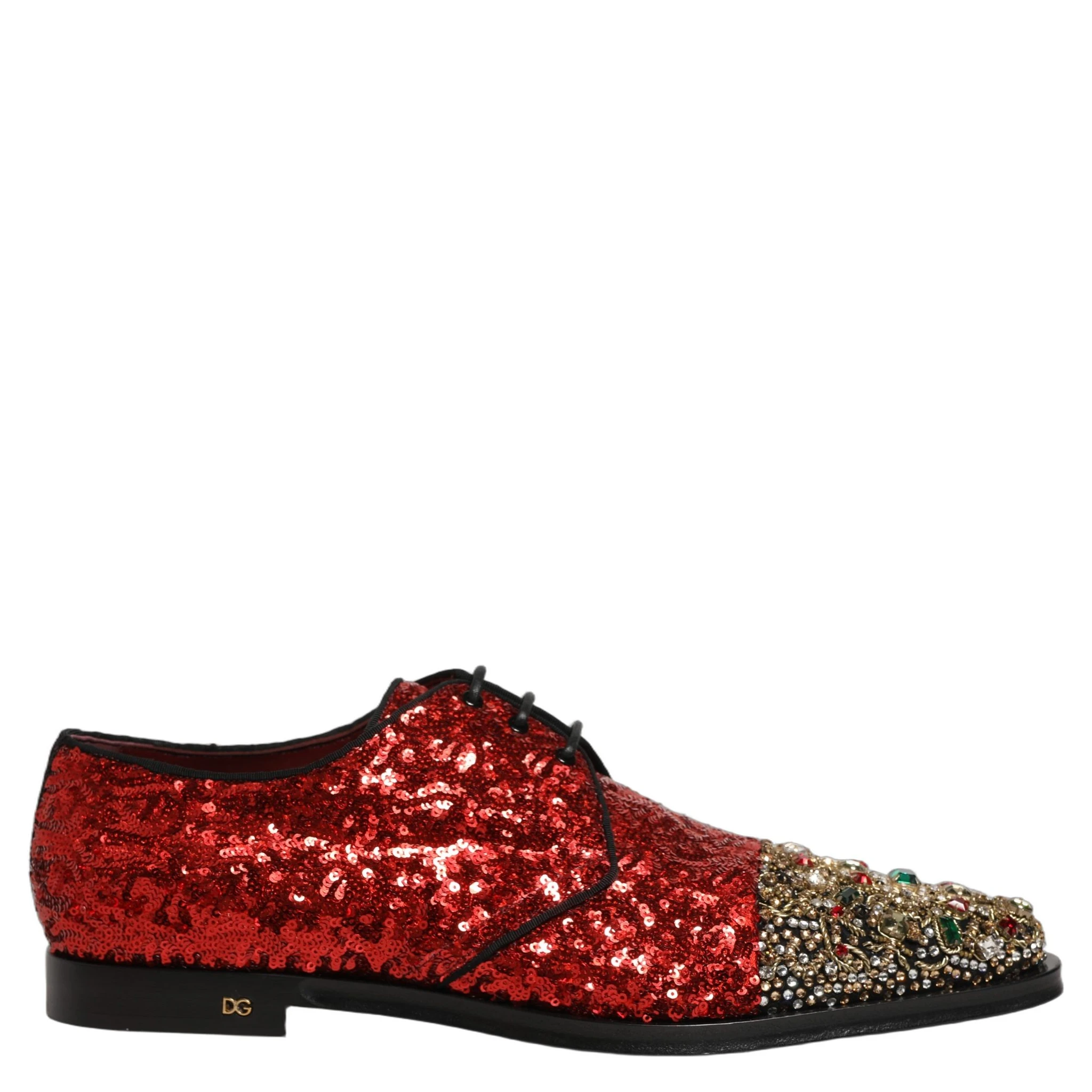 Red Sequin Embellished Men Derby Dress Shoes