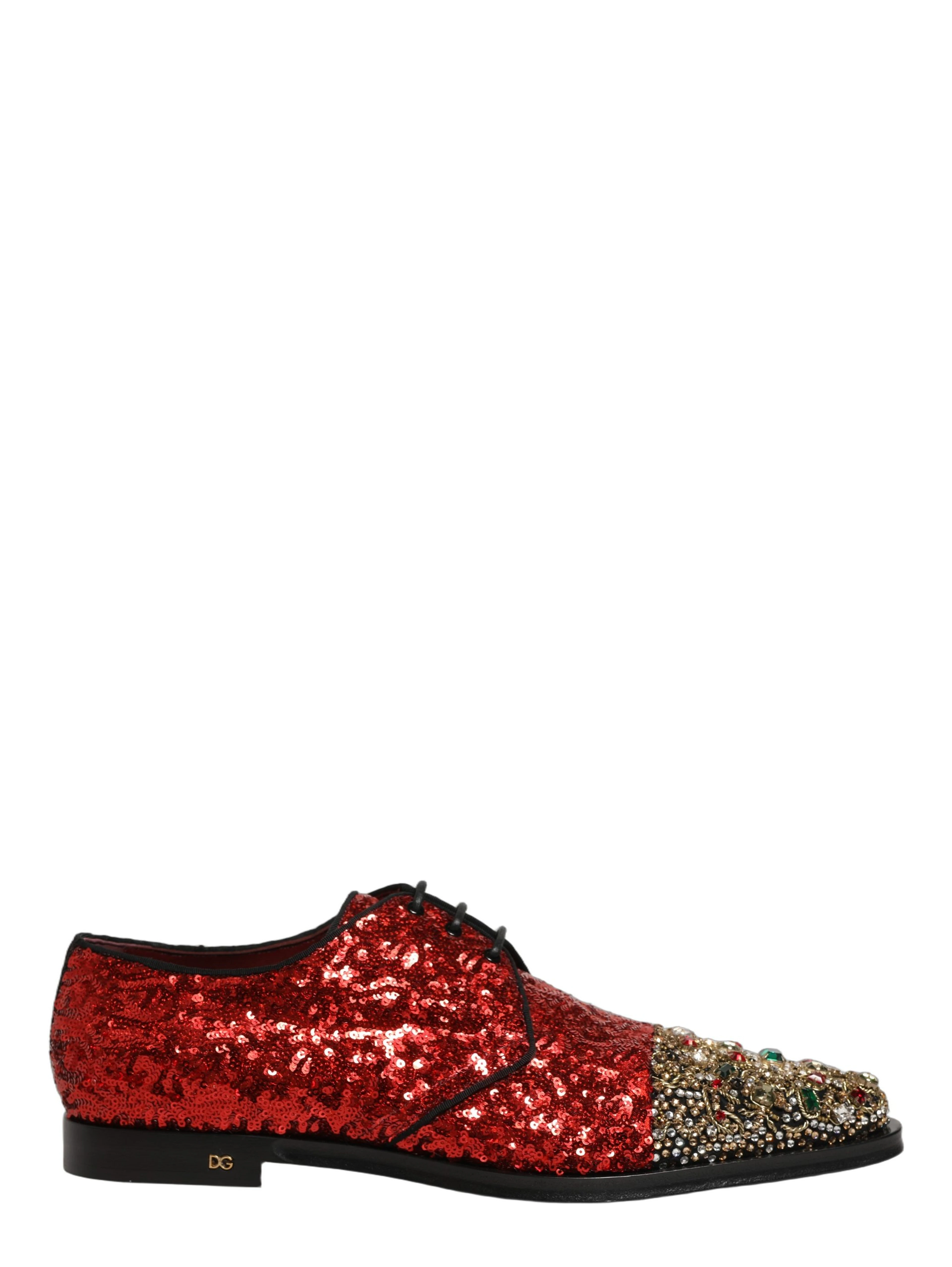 Red Sequin Embellished Men Derby Dress Shoes