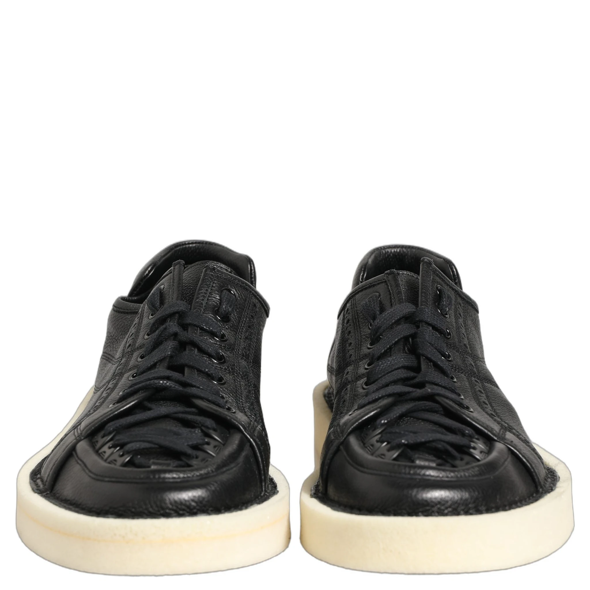 Black Leather Lace Up Low Top Sneakers Shoes