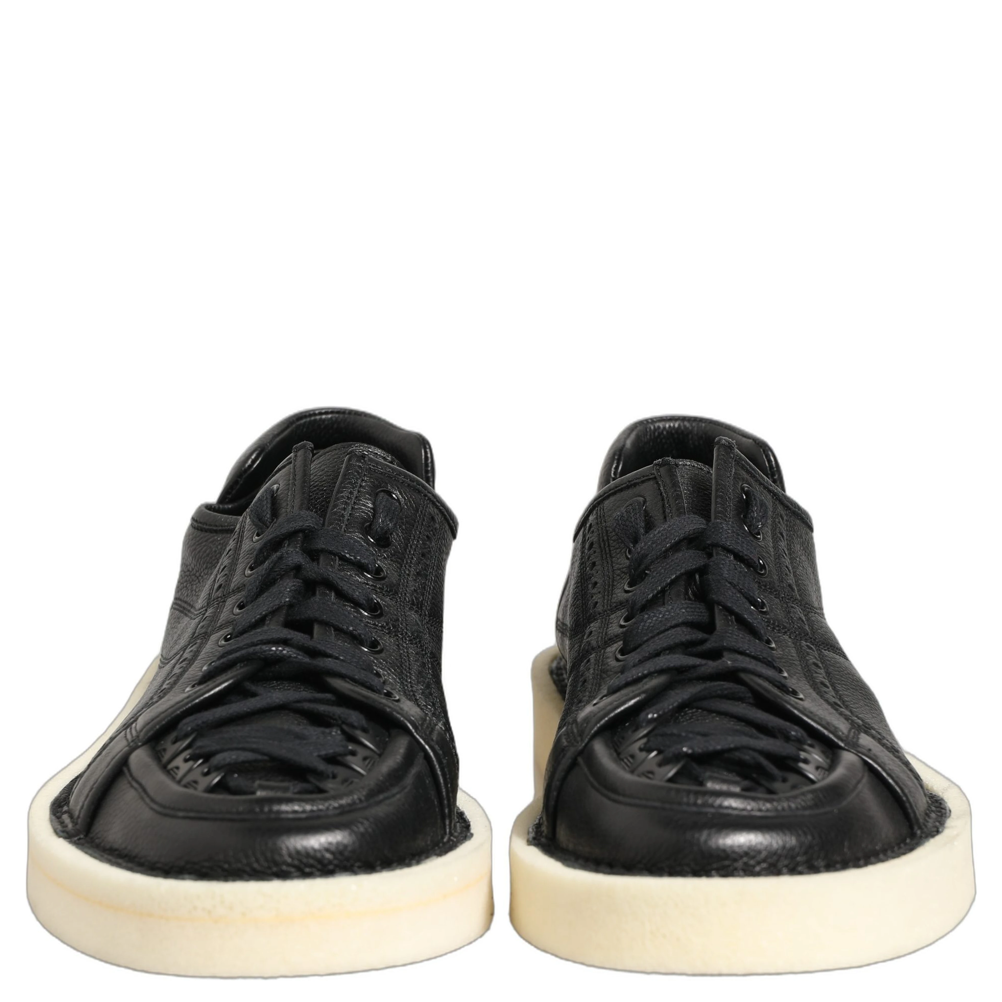 Black Leather Lace Up Low Top Sneakers Shoes
