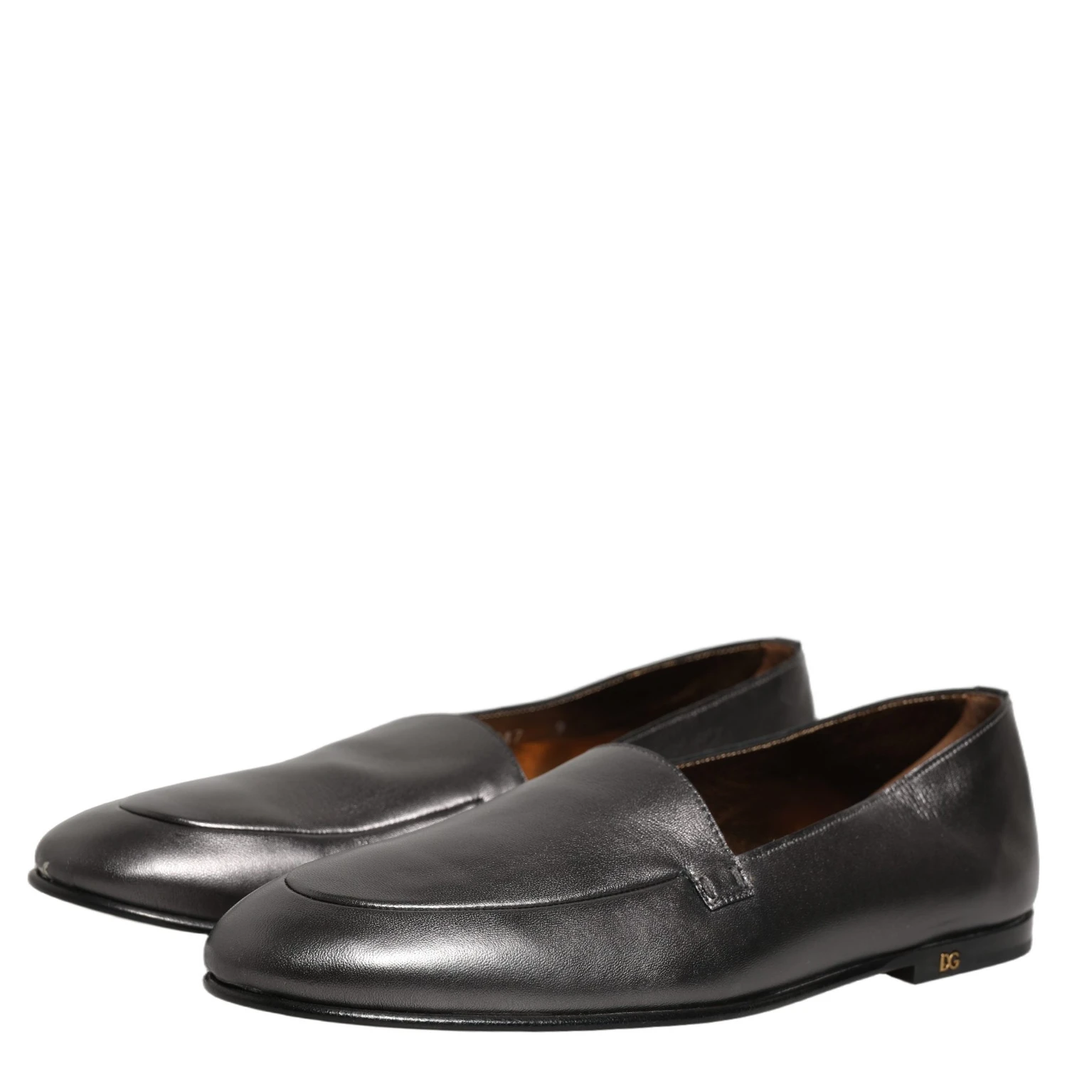 Silver Leather DG Logo Slip On Loafers Shoes