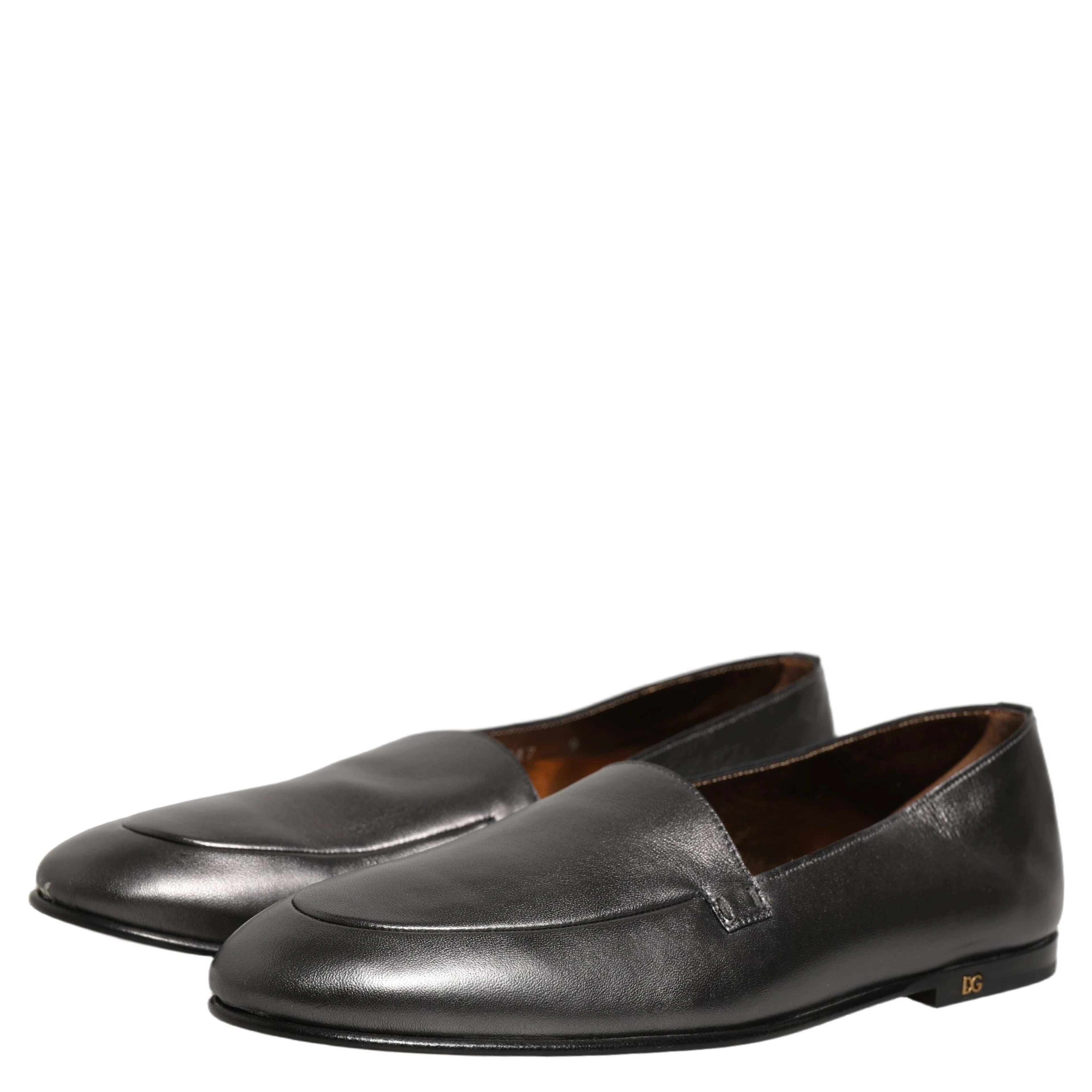 Silver Leather DG Logo Slip On Loafers Shoes