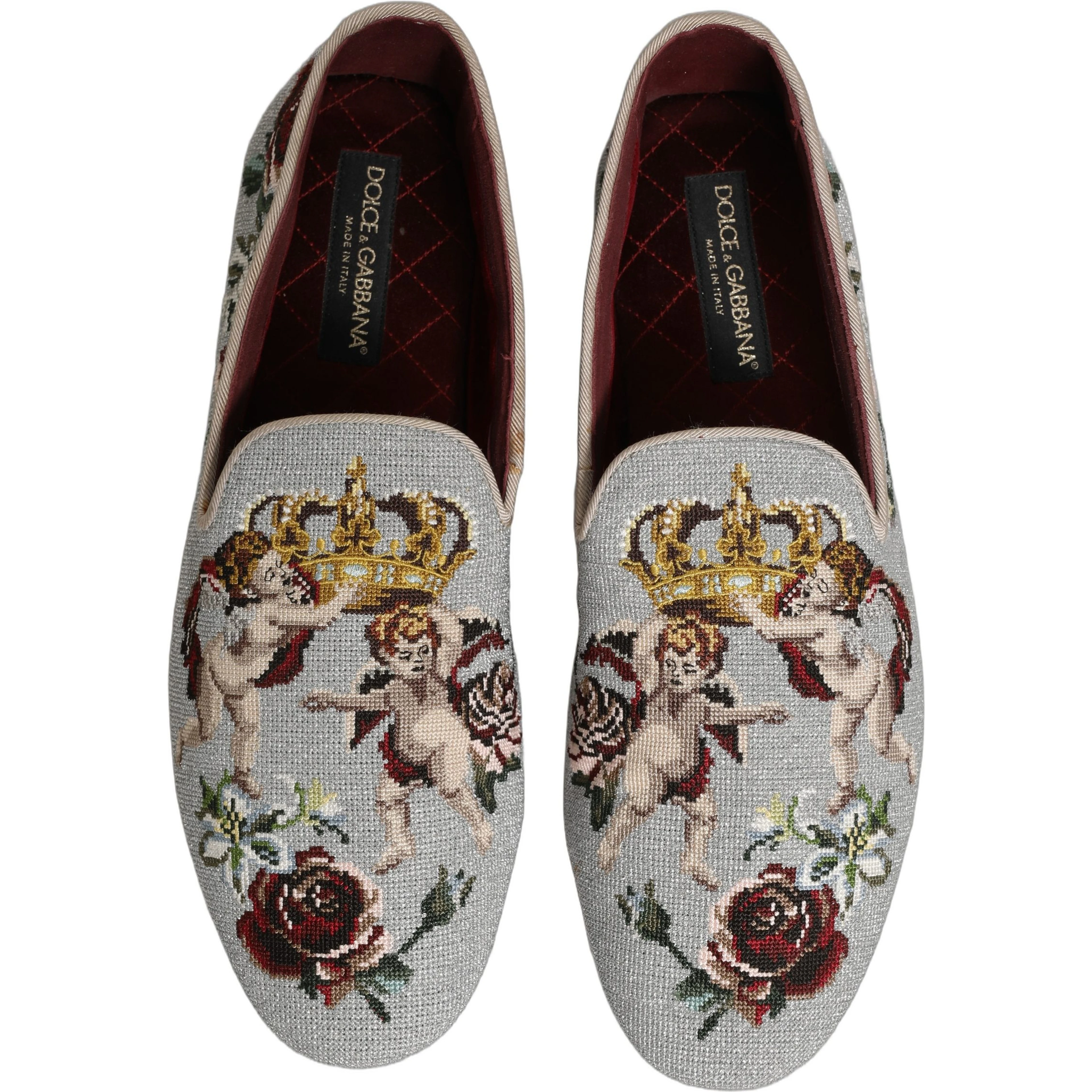 Gray Crown Rose Angel Embroidery Loafer Shoes