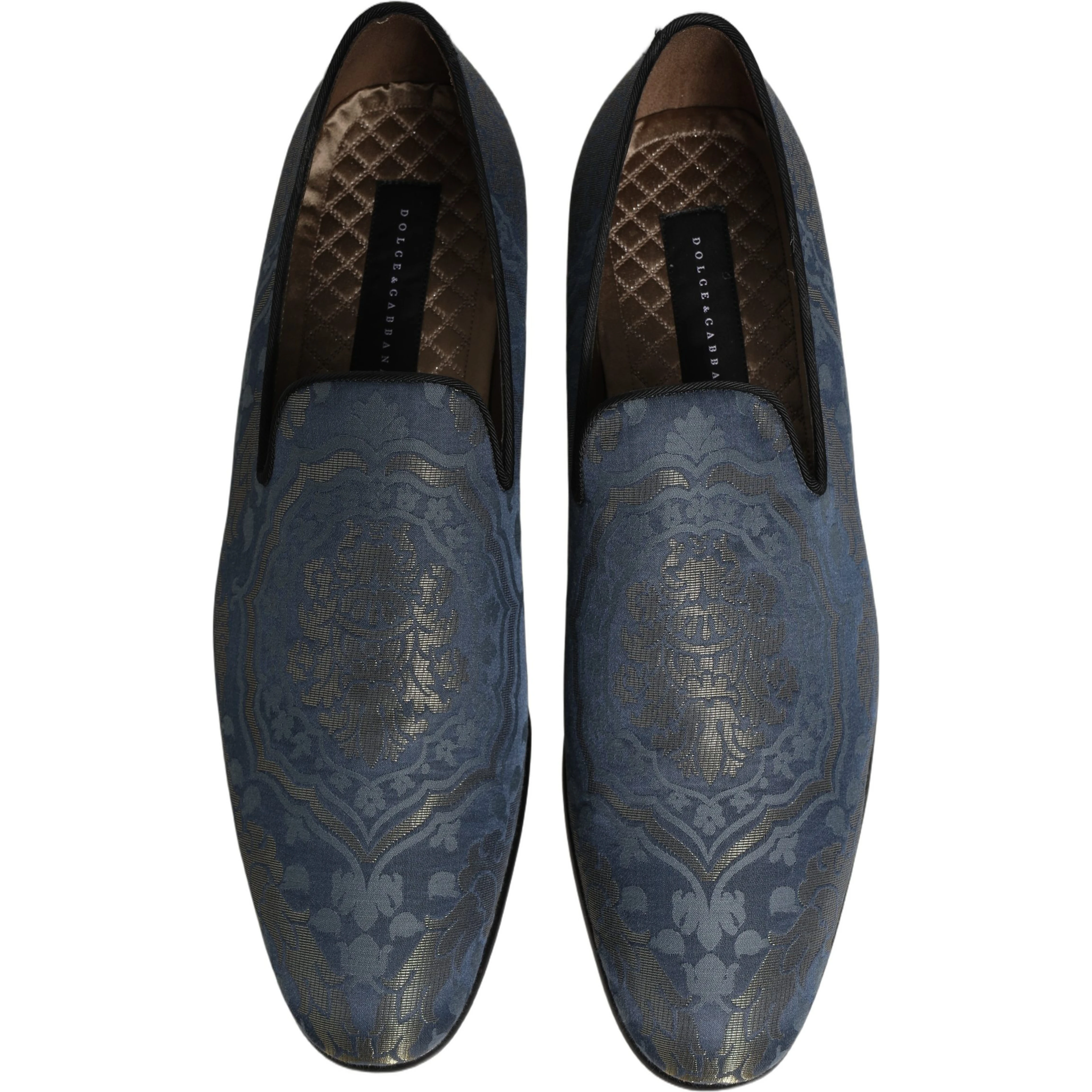 Blue Floral Brocade Slip On Loafers Shoes