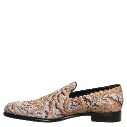 Beige Brocade Men Slip On Dress Loafers Shoes