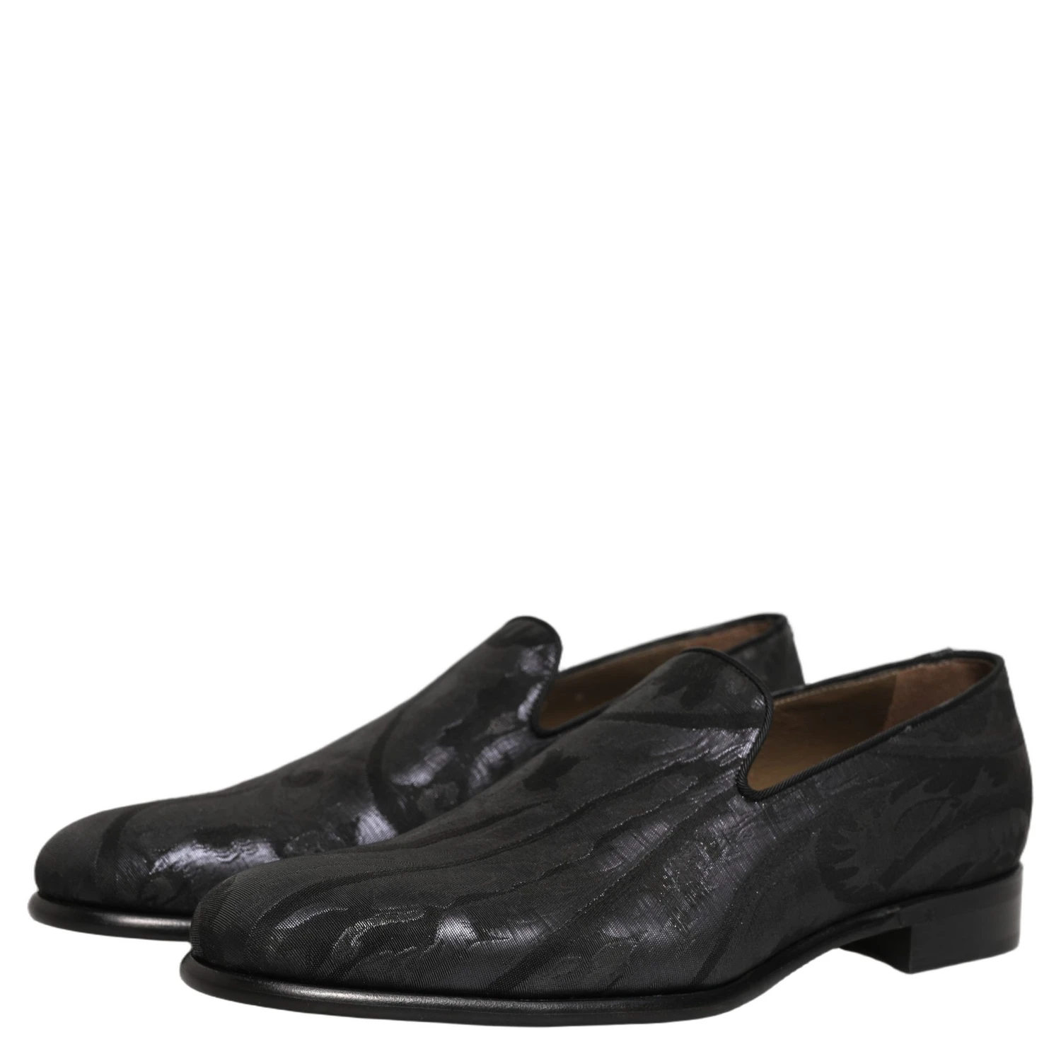 Black Brocade Men Slip On Dress Loafers Shoes