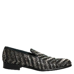 Black Silver Embellished Slip On Loafers Shoes