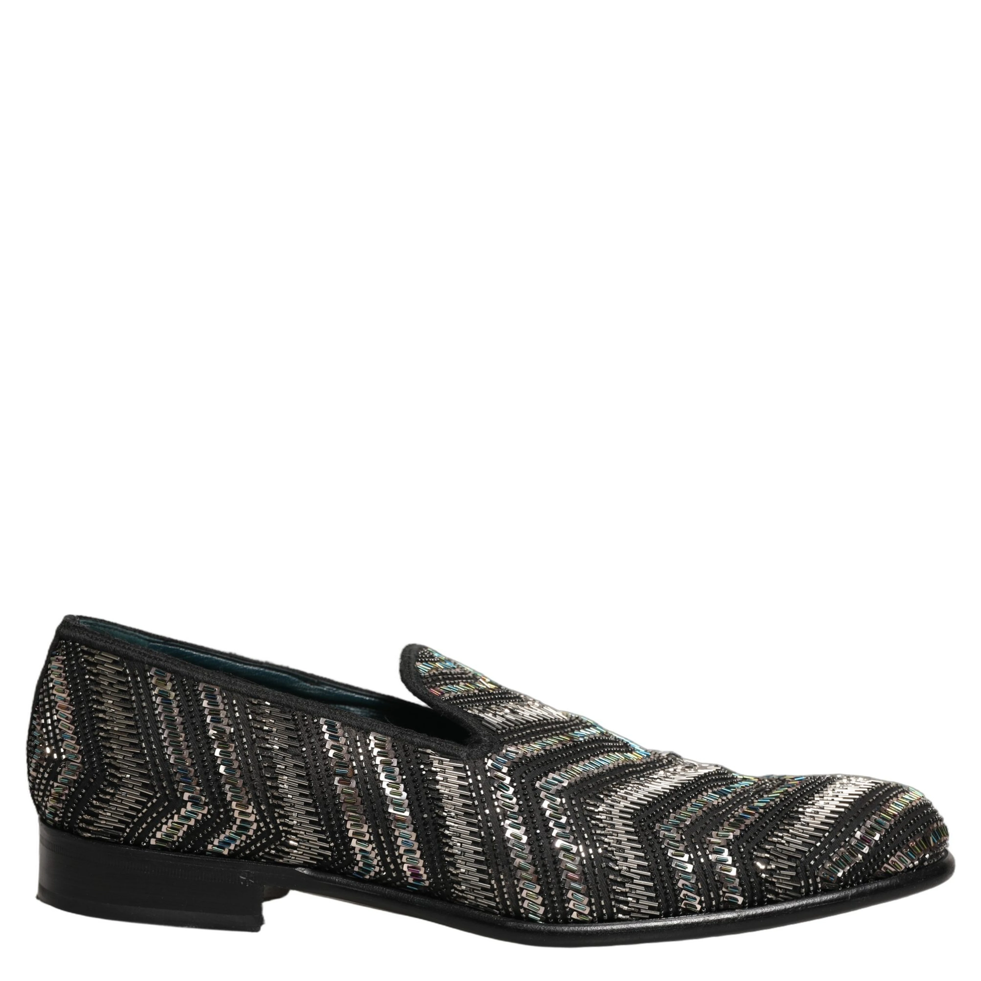Black Silver Embellished Slip On Loafers Shoes