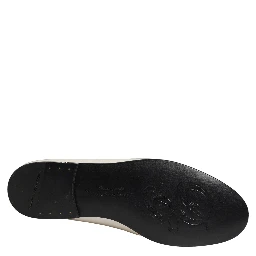 White Satin Logo Slip On Flats Loafers Shoes