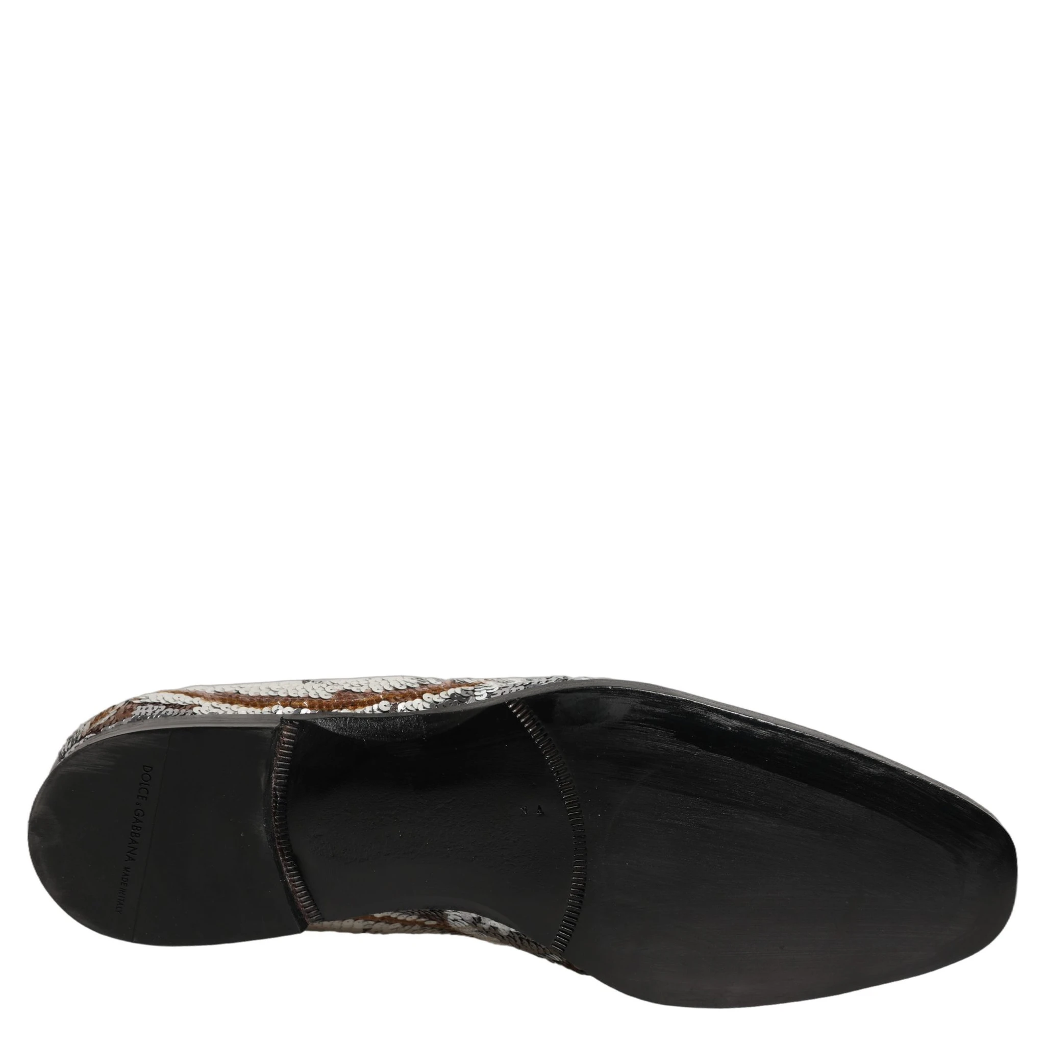White Gold Sequined Slip On Loafers Shoes