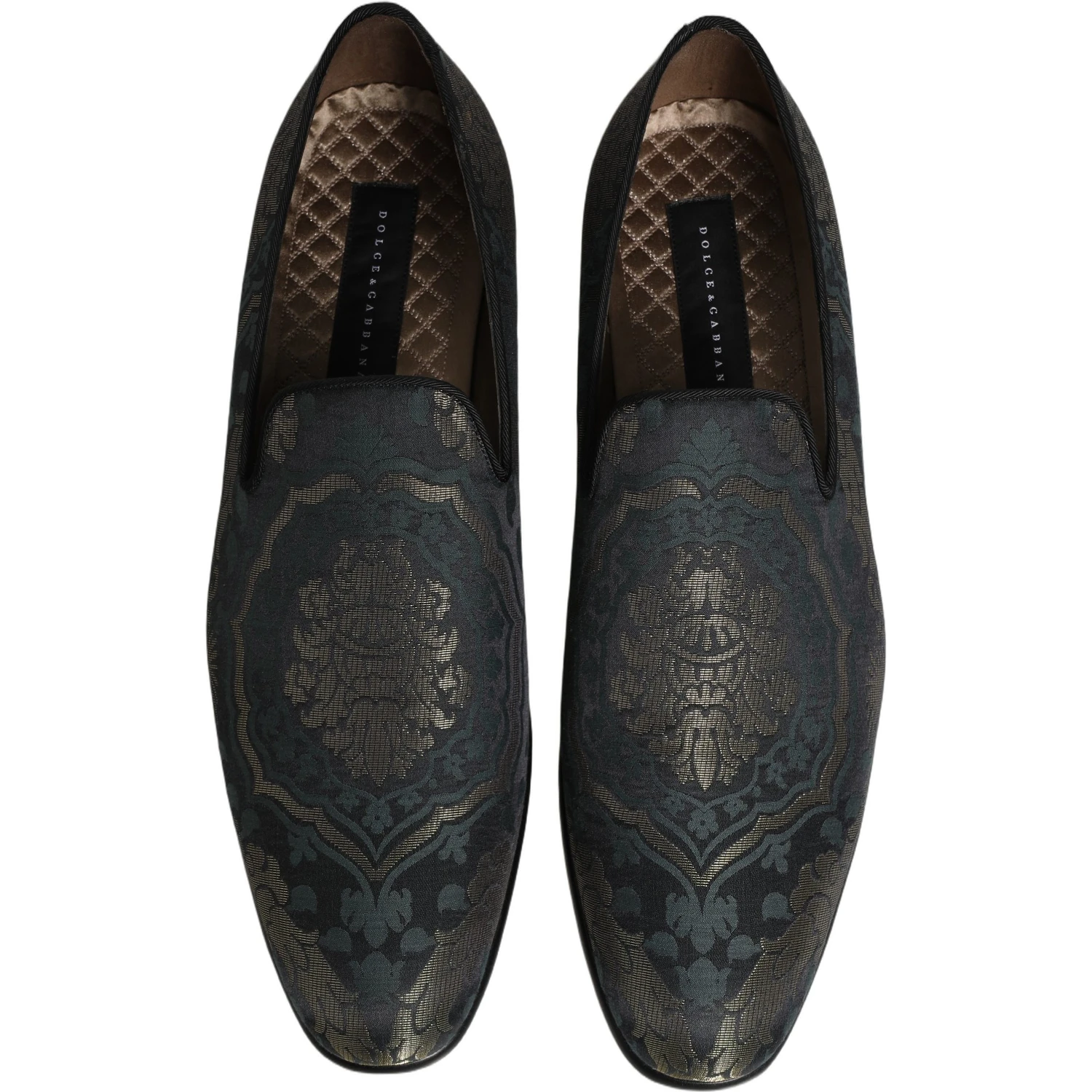 Black Floral Brocade Slip On Loafers Shoes