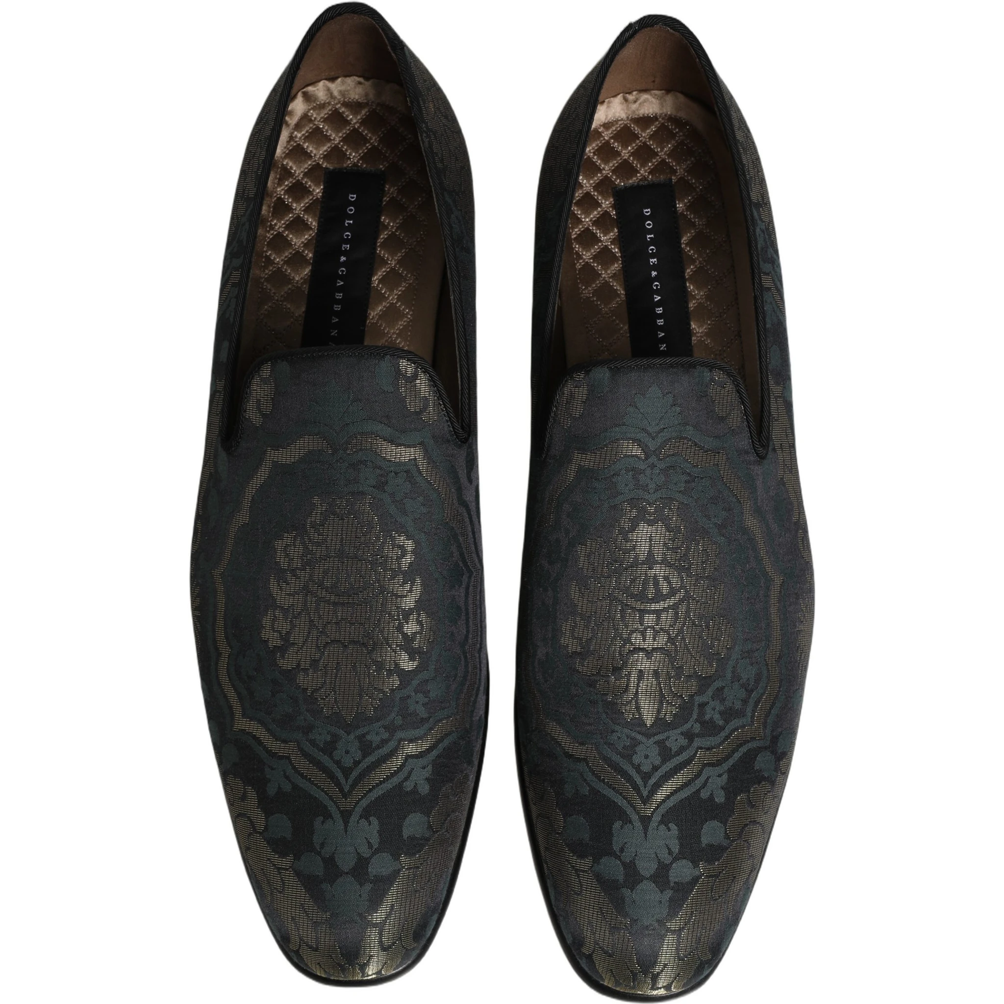 Black Floral Brocade Slip On Loafers Shoes
