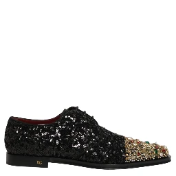 Black Sequin Embellished Men Derby Dress Shoes