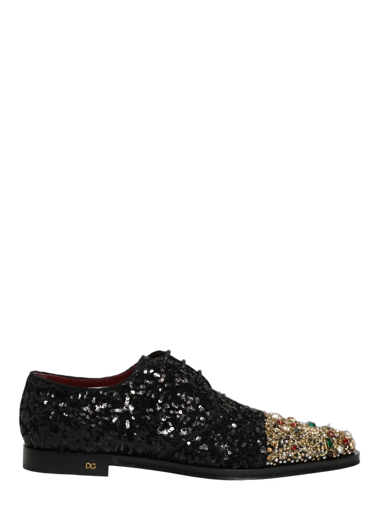 Black Sequin Embellished Men Derby Dress Shoes