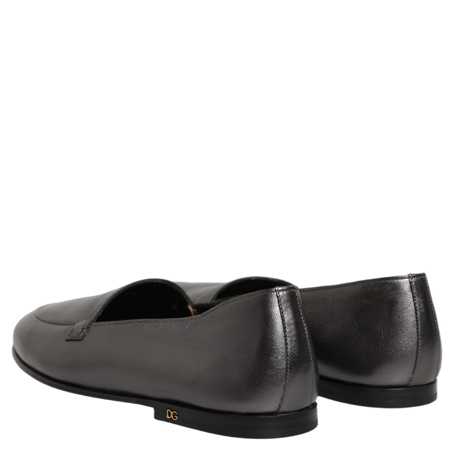Silver Leather DG Logo Slip On Loafers Shoes