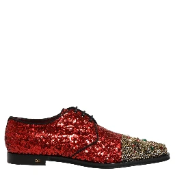 Red Sequin Embellished Men Derby Dress Shoes