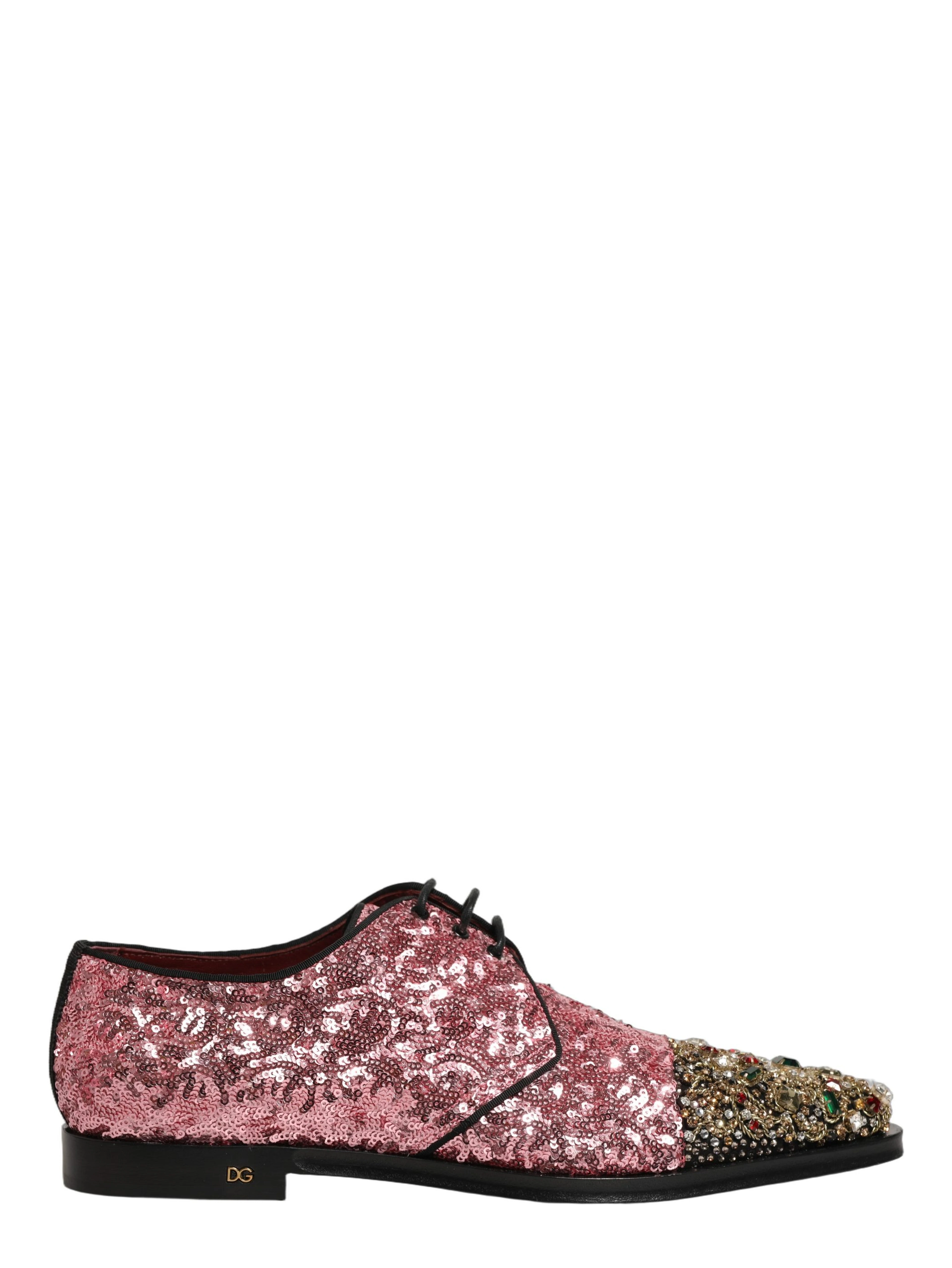 Pink Sequin Embellished Men Derby Dress Shoes