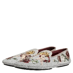 Gray Crown Rose Angel Embroidery Loafer Shoes