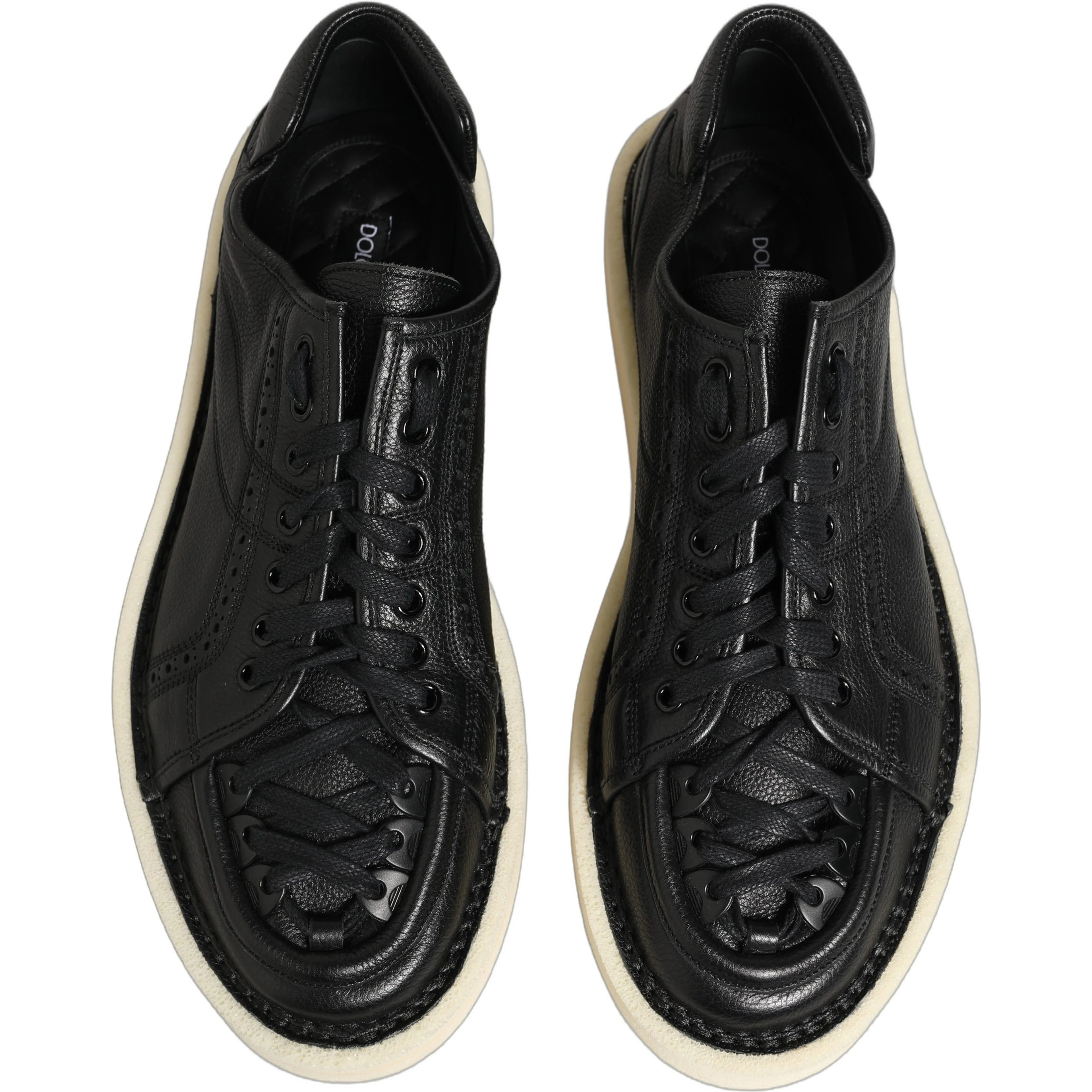 Black Leather Lace Up Low Top Sneakers Shoes