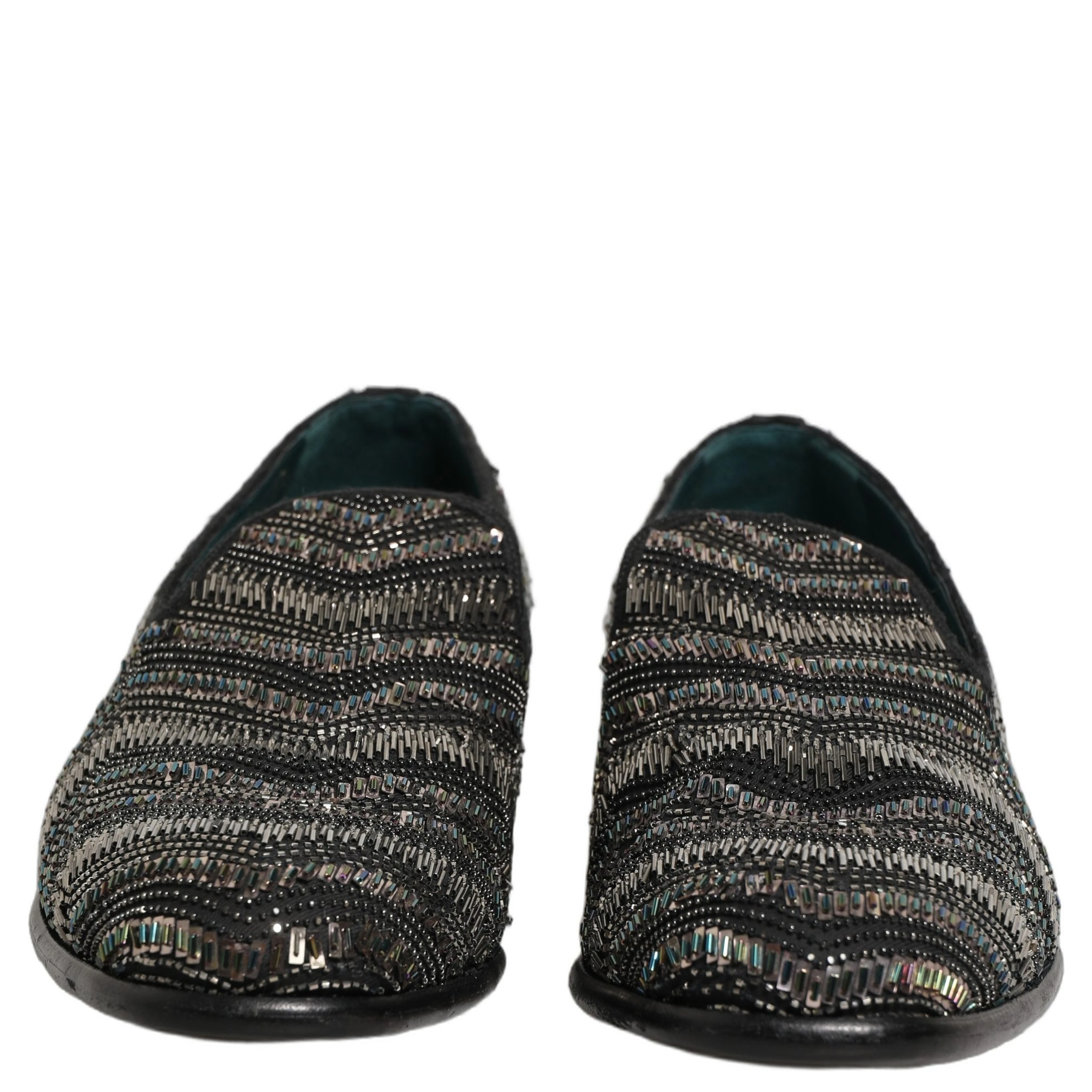 Black Silver Embellished Slip On Loafers Shoes