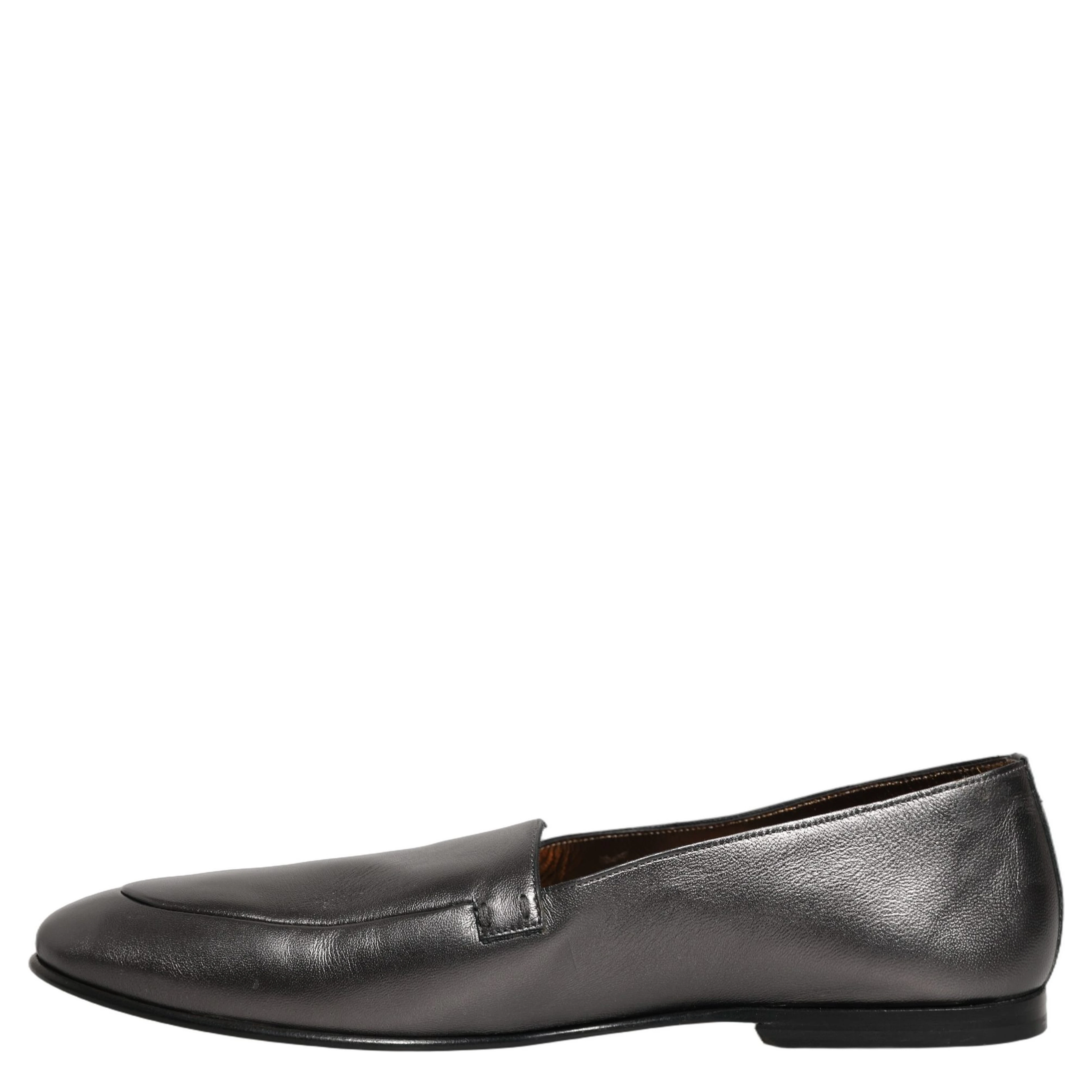 Silver Leather DG Logo Slip On Loafers Shoes