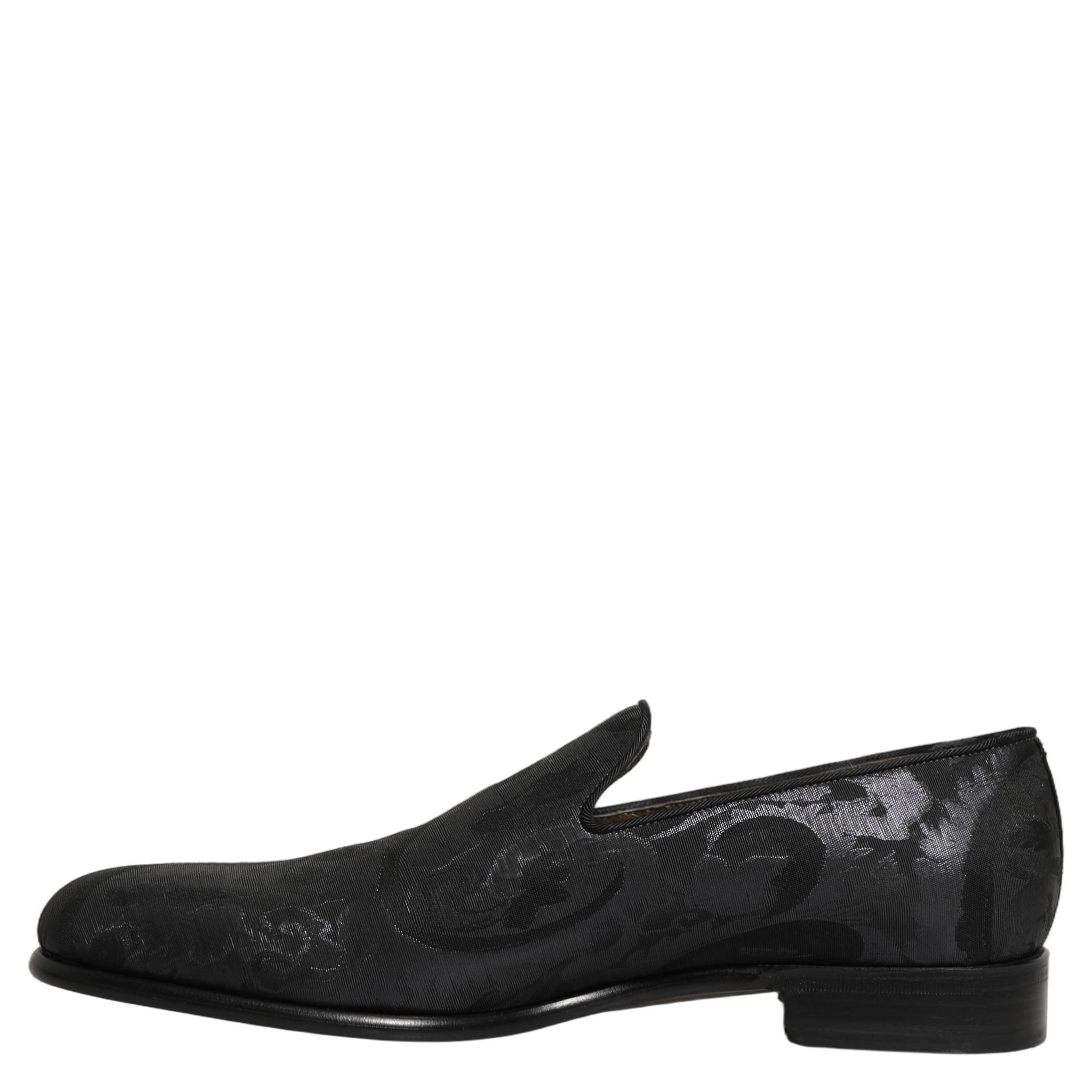 Black Brocade Men Slip On Dress Loafers Shoes