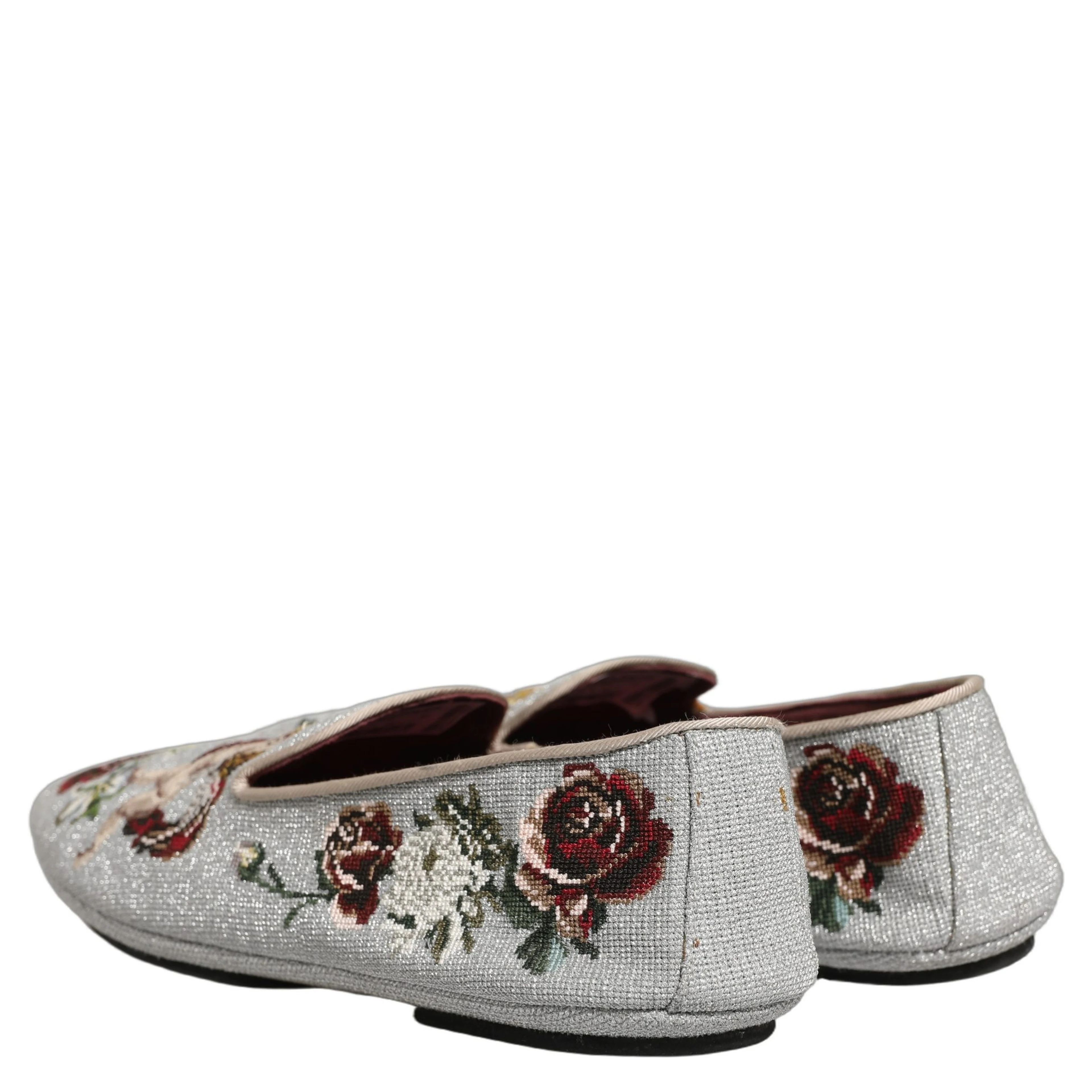 Gray Crown Rose Angel Embroidery Loafer Shoes