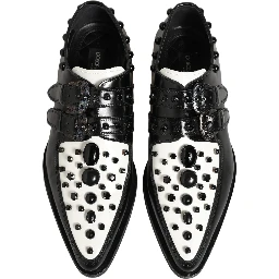 Black Leather Studded Formal Monk Strap Shoes