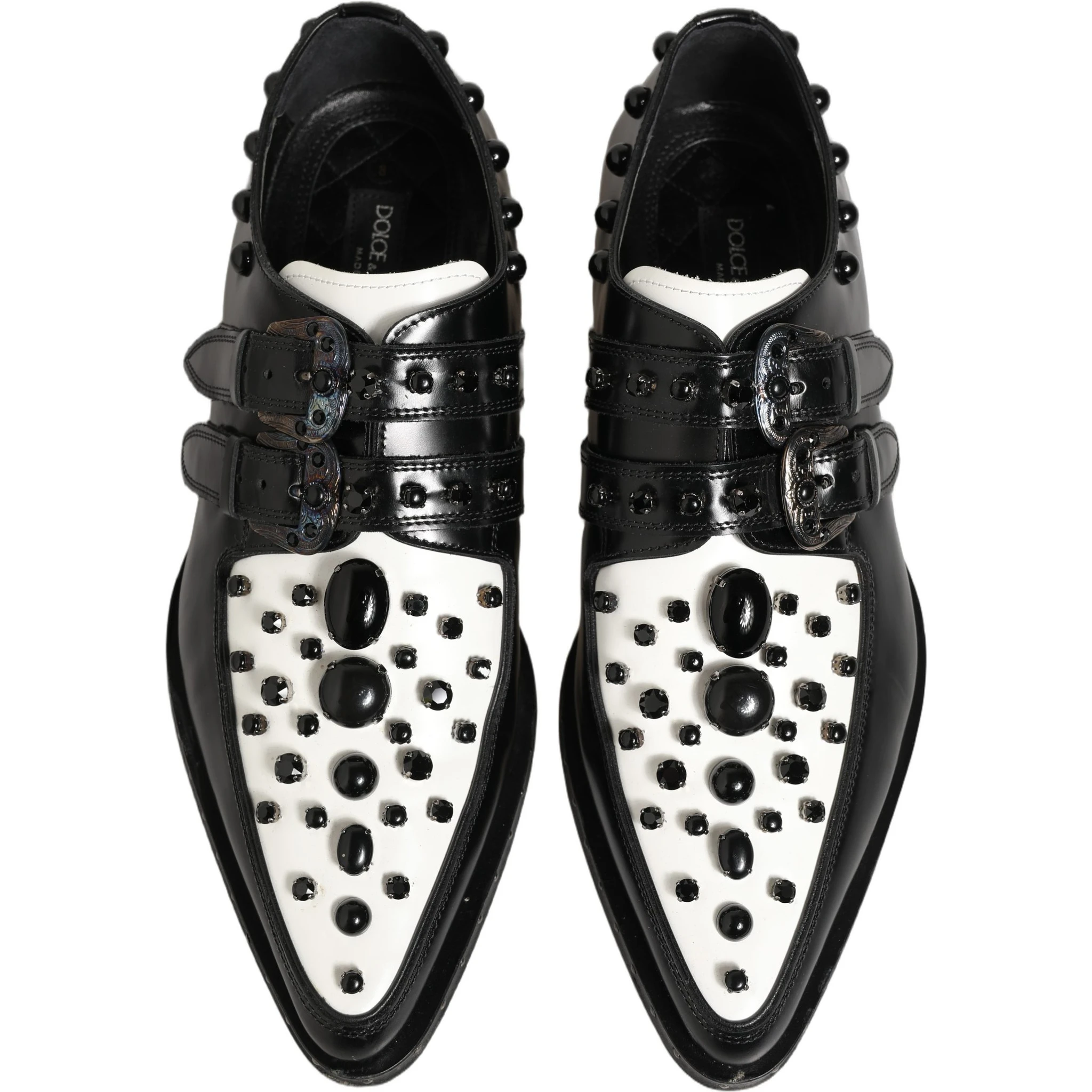 Black Leather Studded Formal Monk Strap Shoes