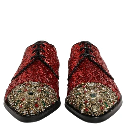 Red Sequin Embellished Men Derby Dress Shoes