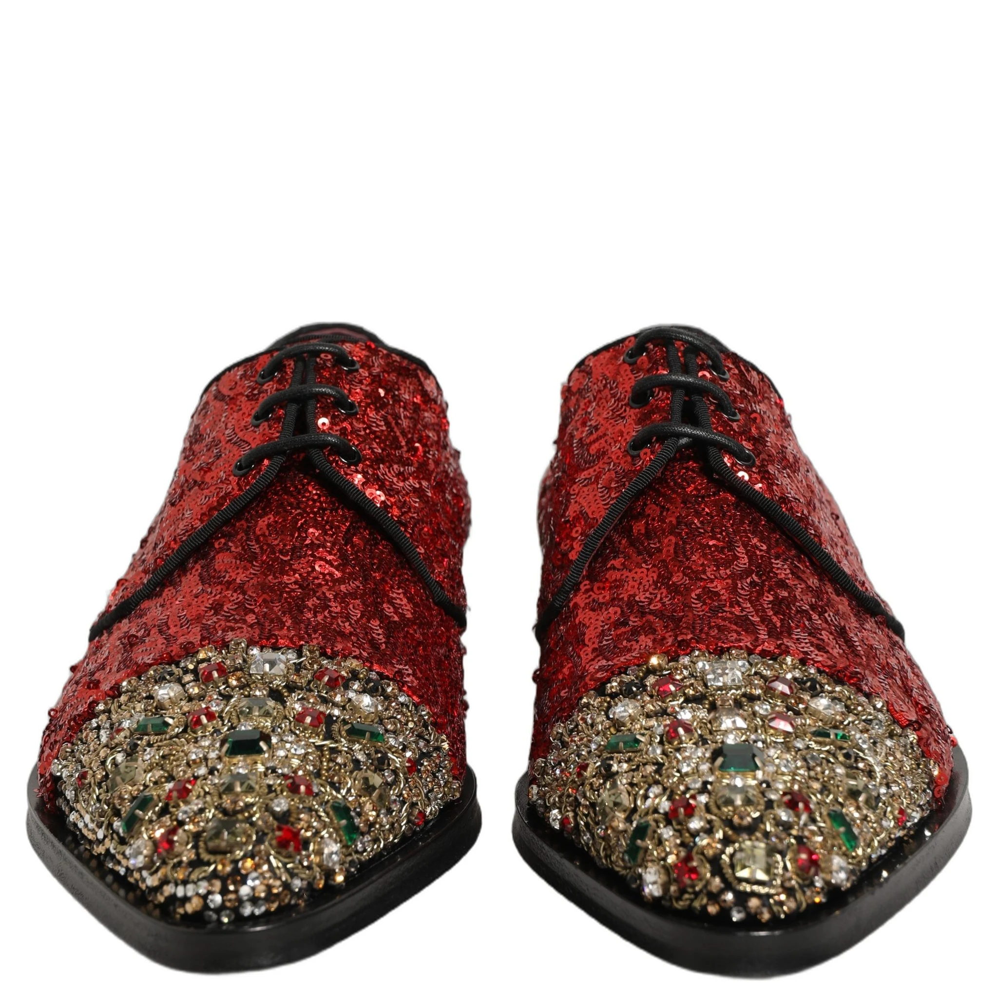 Red Sequin Embellished Men Derby Dress Shoes