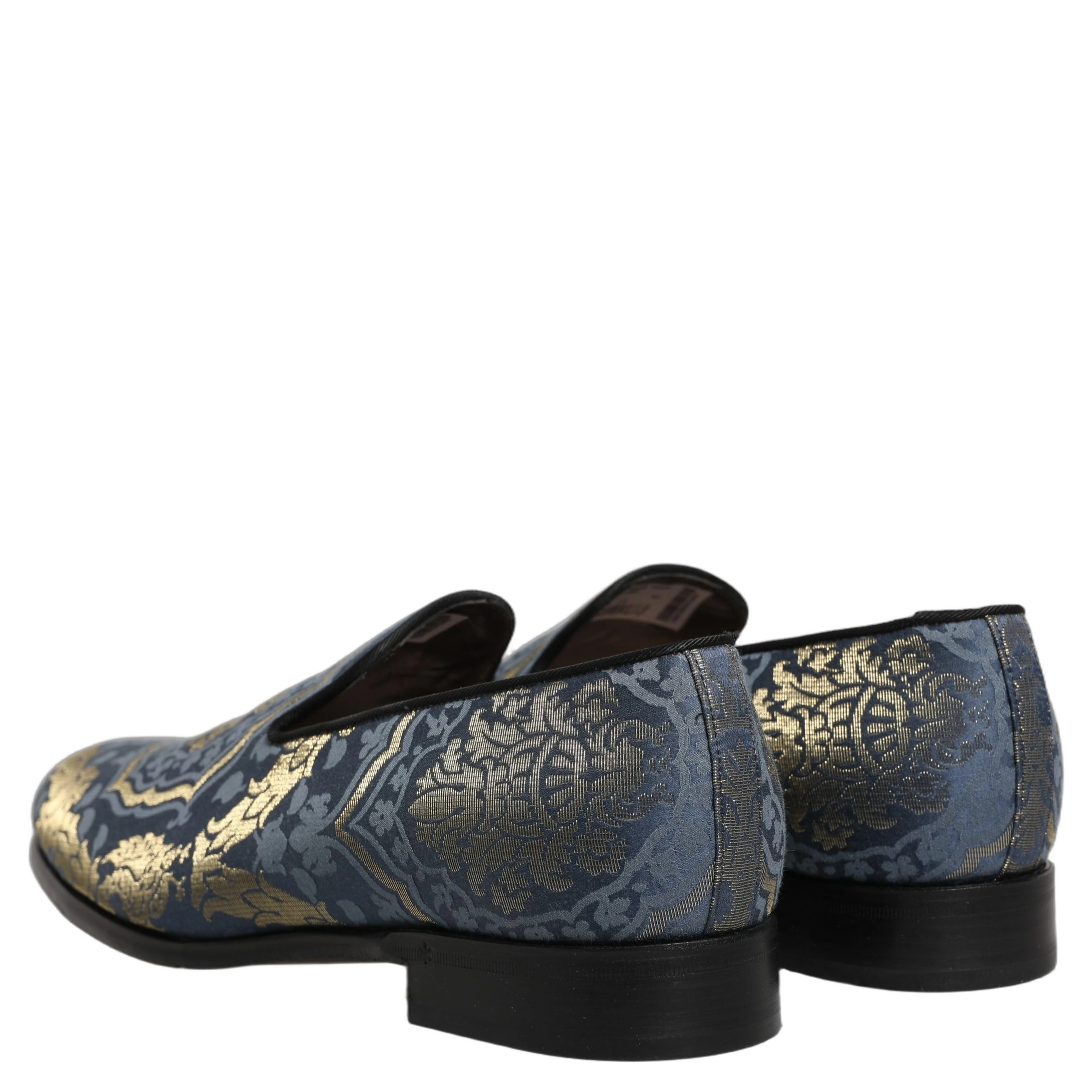 Blue Floral Brocade Slip On Loafers Shoes