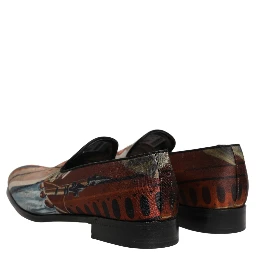 Multicolor Lion Print Slip On Loafers Shoes