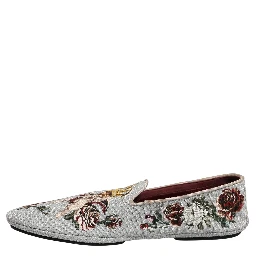 Gray Crown Rose Angel Embroidery Loafer Shoes