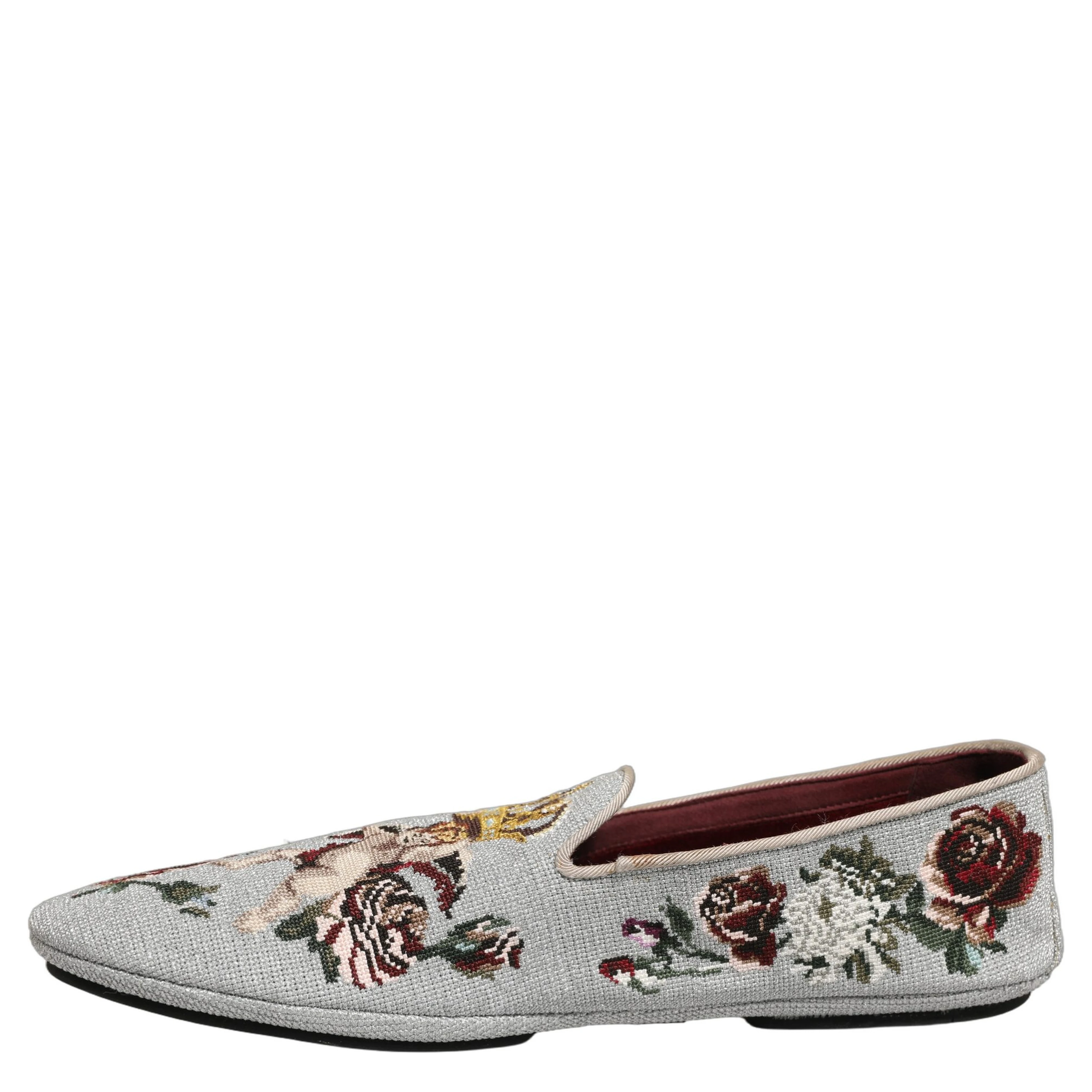 Gray Crown Rose Angel Embroidery Loafer Shoes